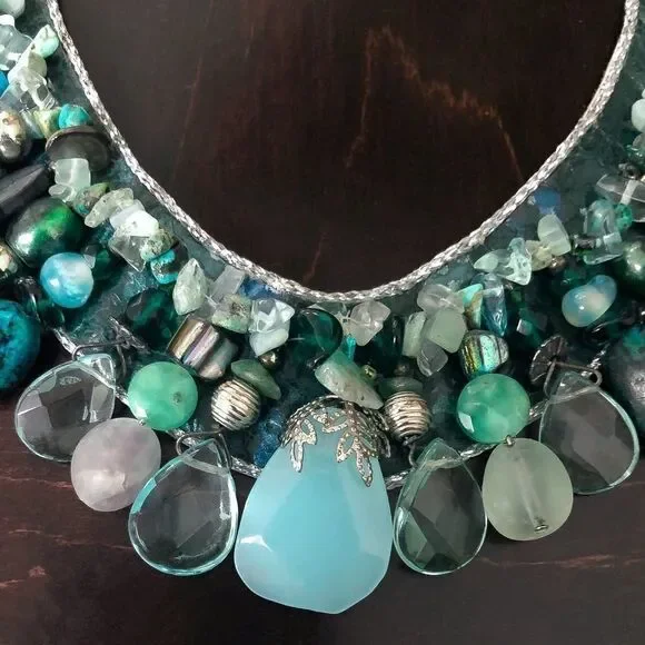 SEMI-PRECIOUS MULTI-STONE & LEATHER COLLAR